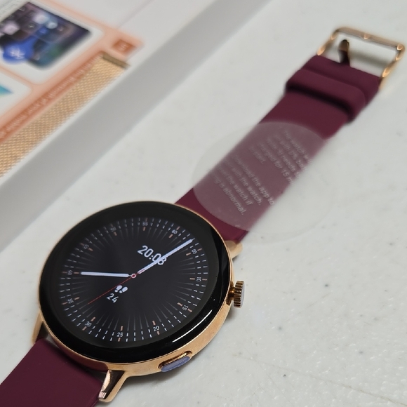 Elegant Gold Smartwatch with Burgundy Strap (BO)